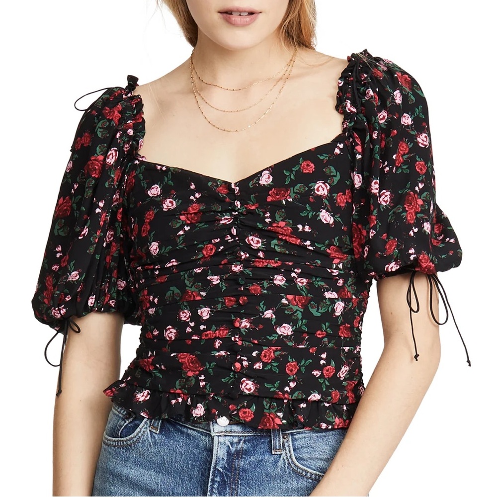 For Love & Lemons Tainted Button Front Blouse - Ditsy Rose Floral